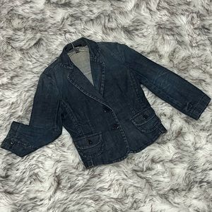 Express Blue Wash Denim 3/4 Sleeve Blazer (S)